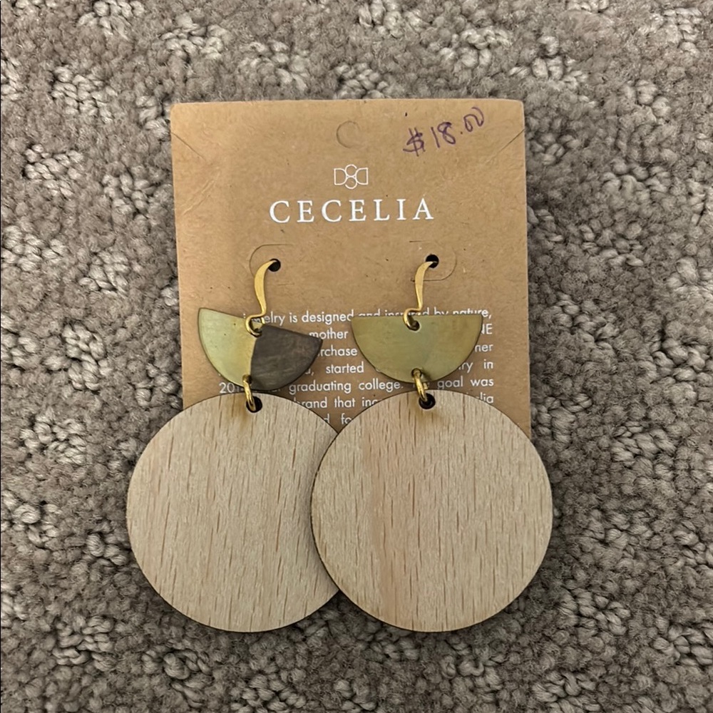 Cecelia Wooden Earrings with Gold Accents